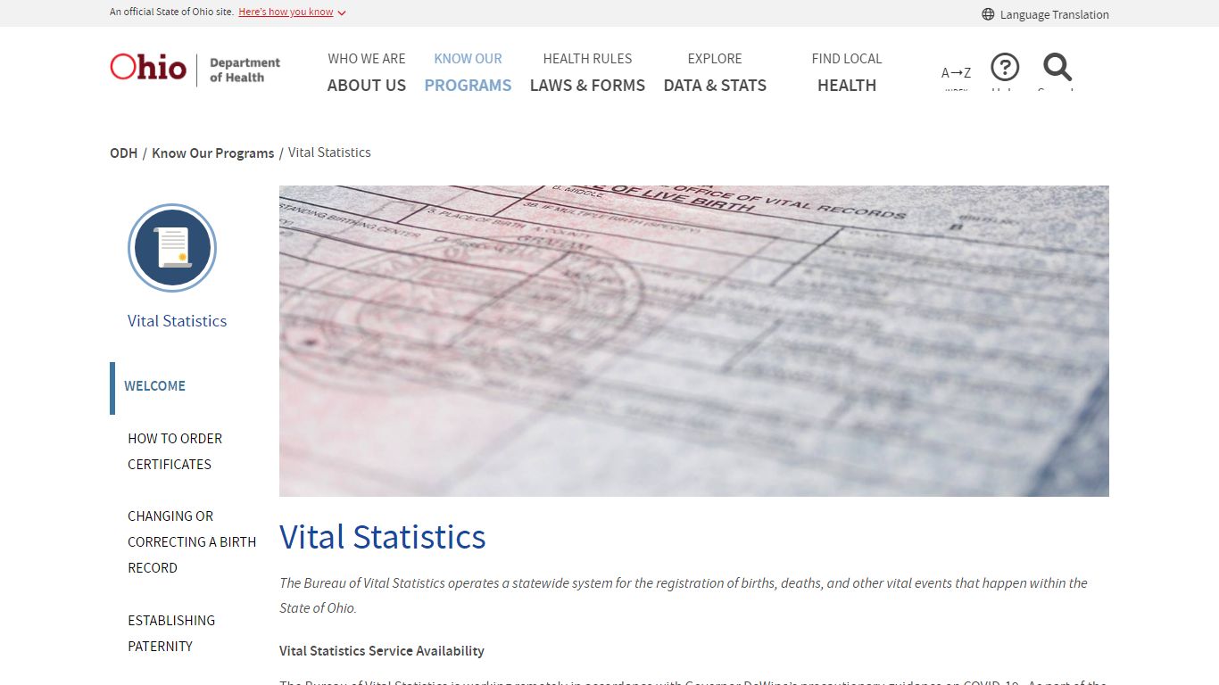 Vital Statistics - Ohio